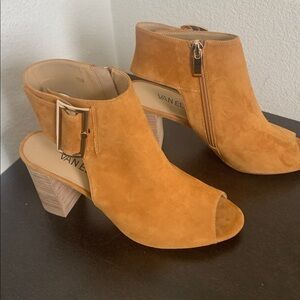 NWOT Vaneli Tan Suede Open-Toe Heels.